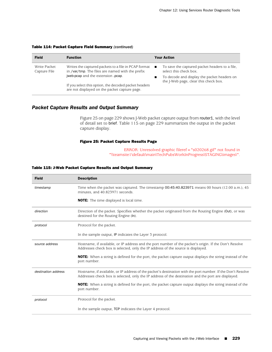 Packet capture results and output summary | Juniper Networks J-Series User Manual | Page 251 / 332
