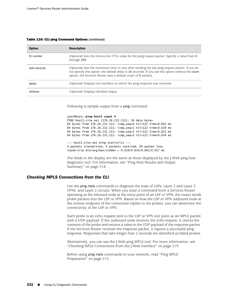 Checking mpls connections from the cli | Juniper Networks J-Series User Manual | Page 254 / 332