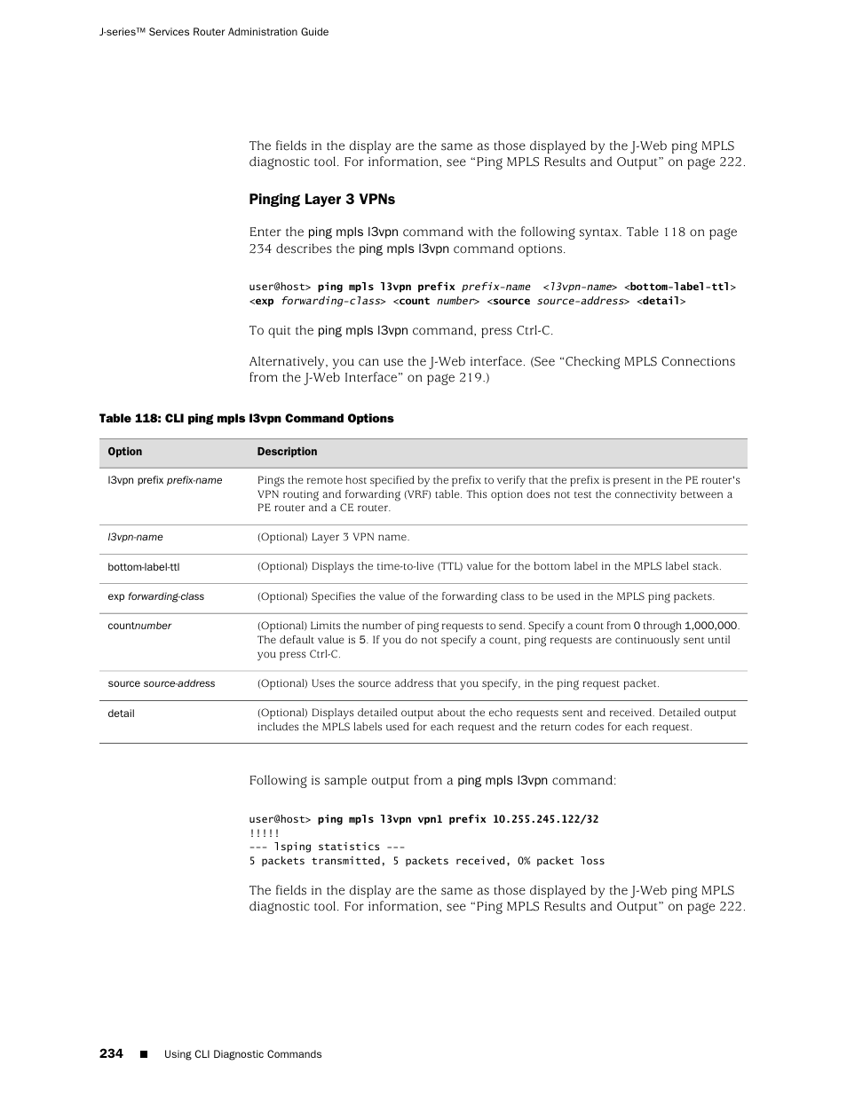 Pinging layer 3 vpns | Juniper Networks J-Series User Manual | Page 256 / 332
