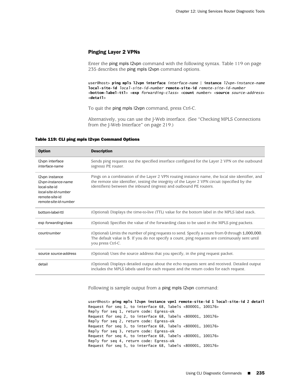 Pinging layer 2 vpns | Juniper Networks J-Series User Manual | Page 257 / 332