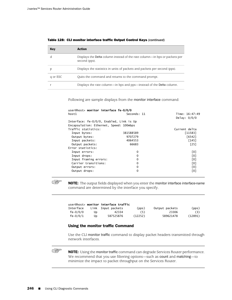 Using the monitor traffic command | Juniper Networks J-Series User Manual | Page 268 / 332
