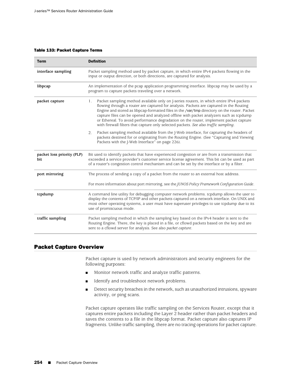Packet capture overview | Juniper Networks J-Series User Manual | Page 276 / 332