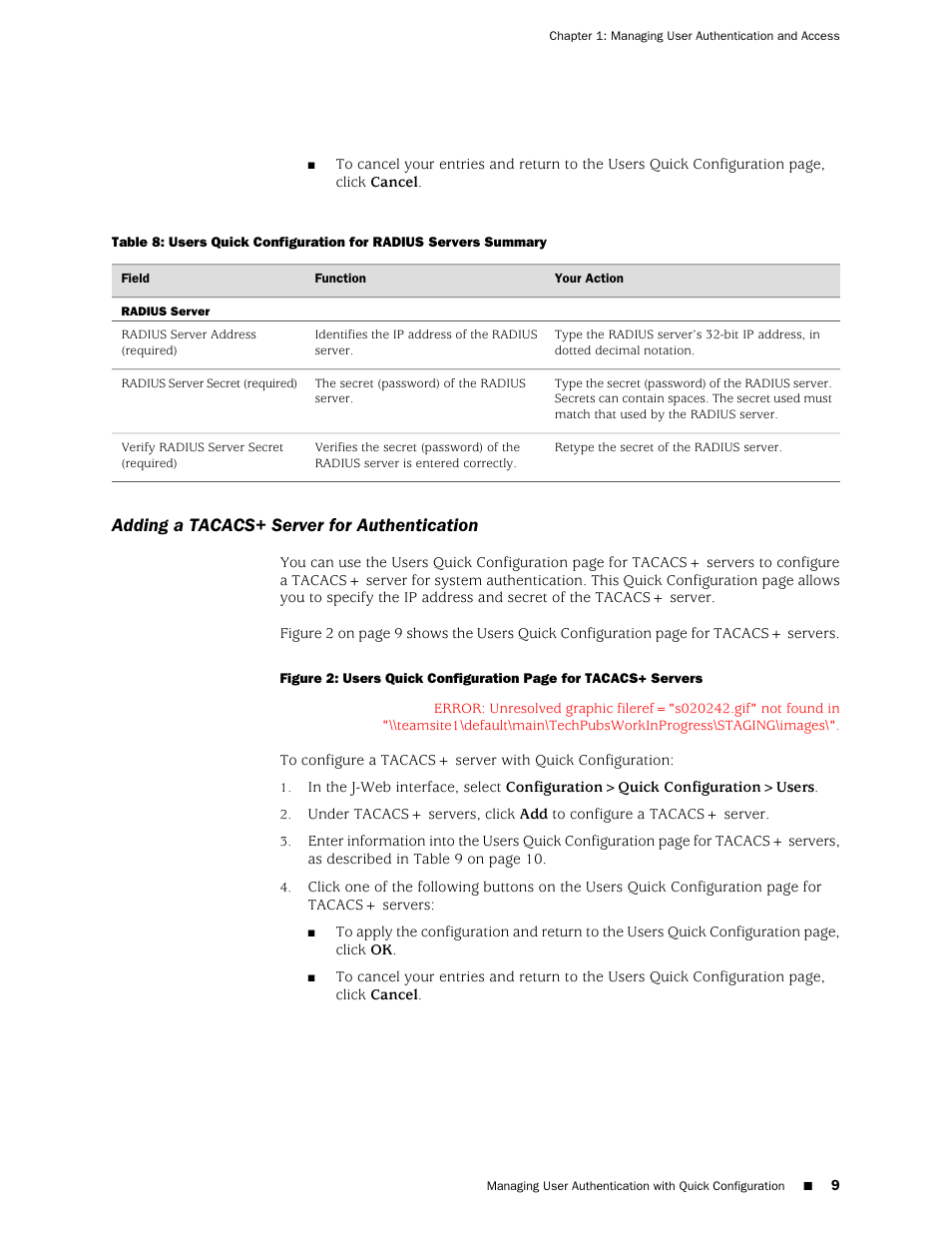 Adding a tacacs+ server for authentication | Juniper Networks J-Series User Manual | Page 31 / 332