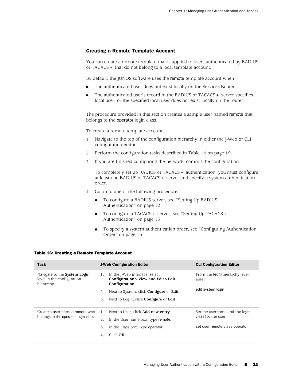Creating a remote template account | Juniper Networks J-Series User Manual | Page 41 / 332