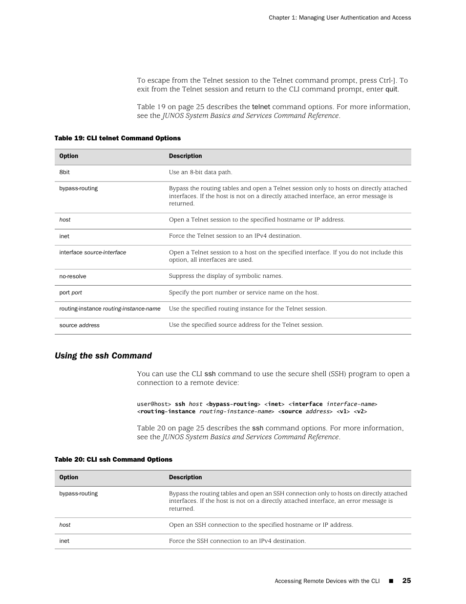Using the ssh command | Juniper Networks J-Series User Manual | Page 47 / 332