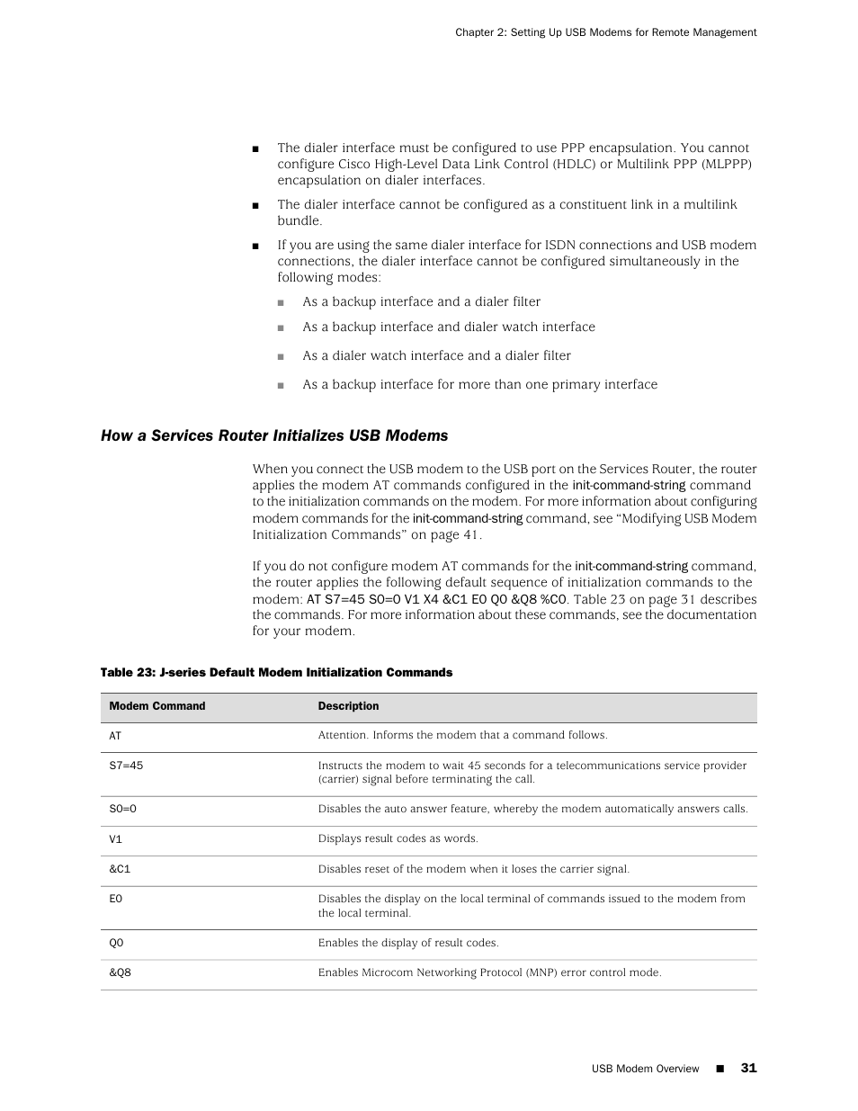 How a services router initializes usb modems | Juniper Networks J-Series User Manual | Page 53 / 332