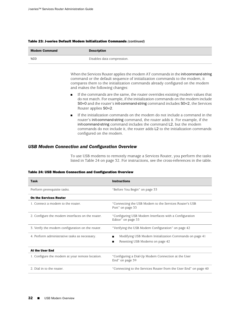 Usb modem connection and configuration overview | Juniper Networks J-Series User Manual | Page 54 / 332