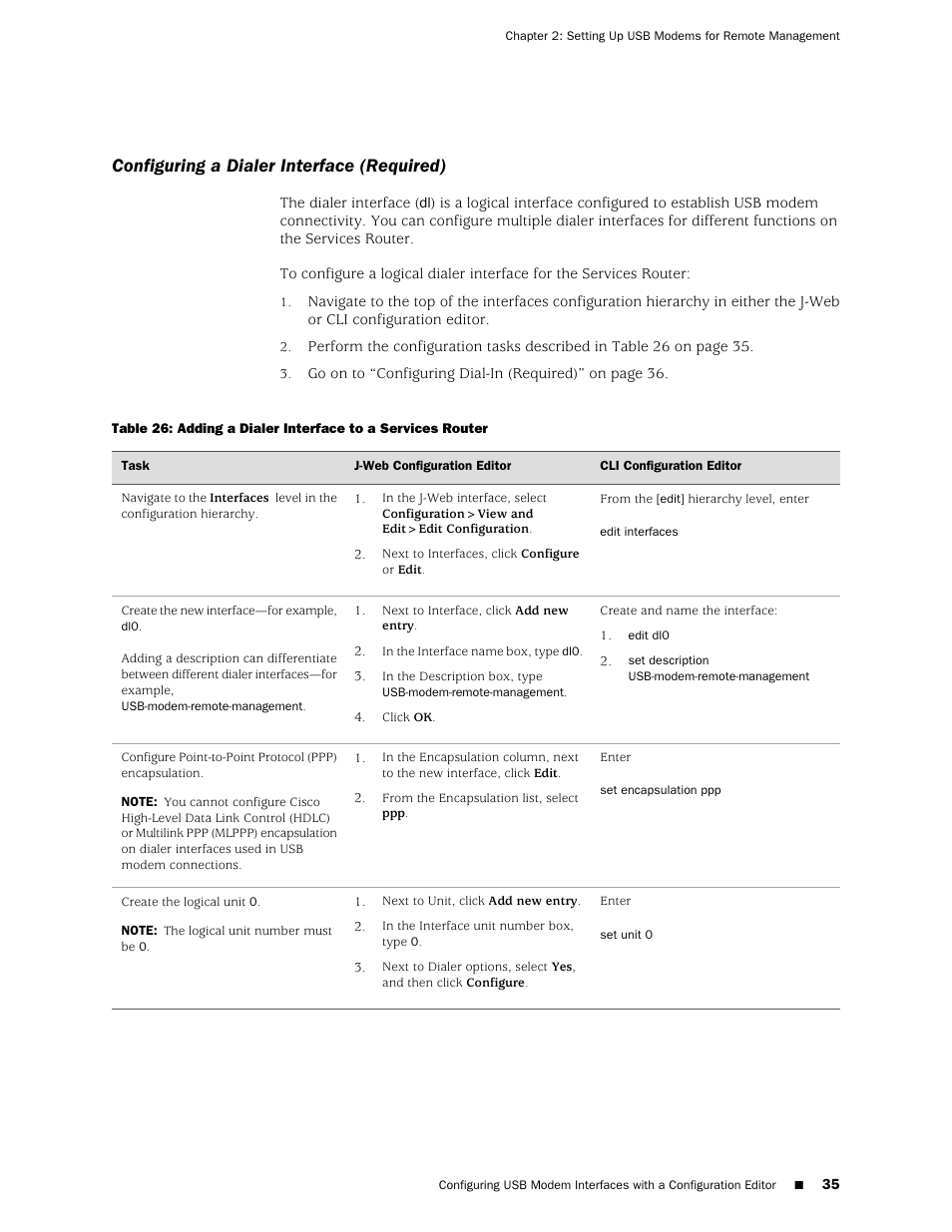 Configuring a dialer interface (required) | Juniper Networks J-Series User Manual | Page 57 / 332