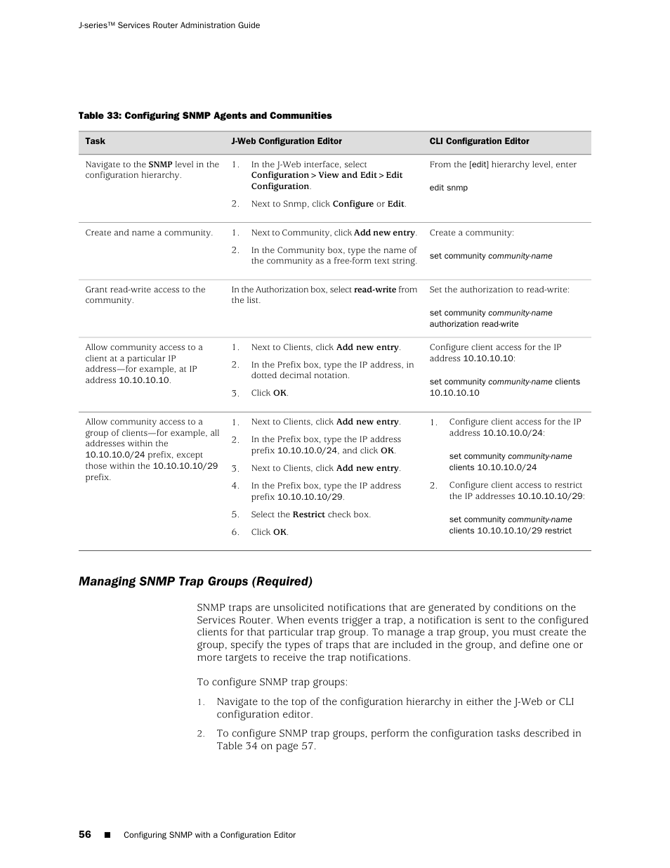 Managing snmp trap groups (required) | Juniper Networks J-Series User Manual | Page 78 / 332