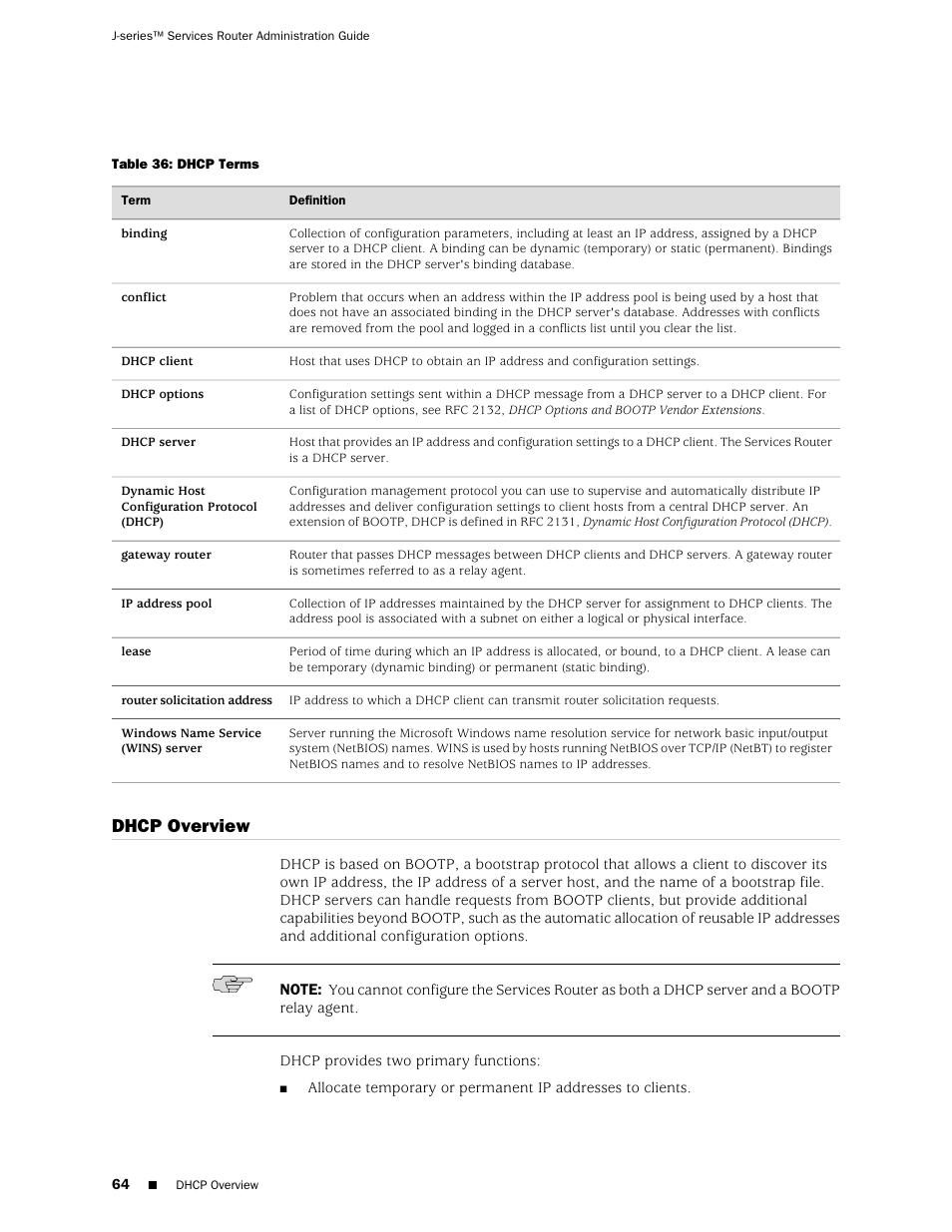 Dhcp overview | Juniper Networks J-Series User Manual | Page 86 / 332