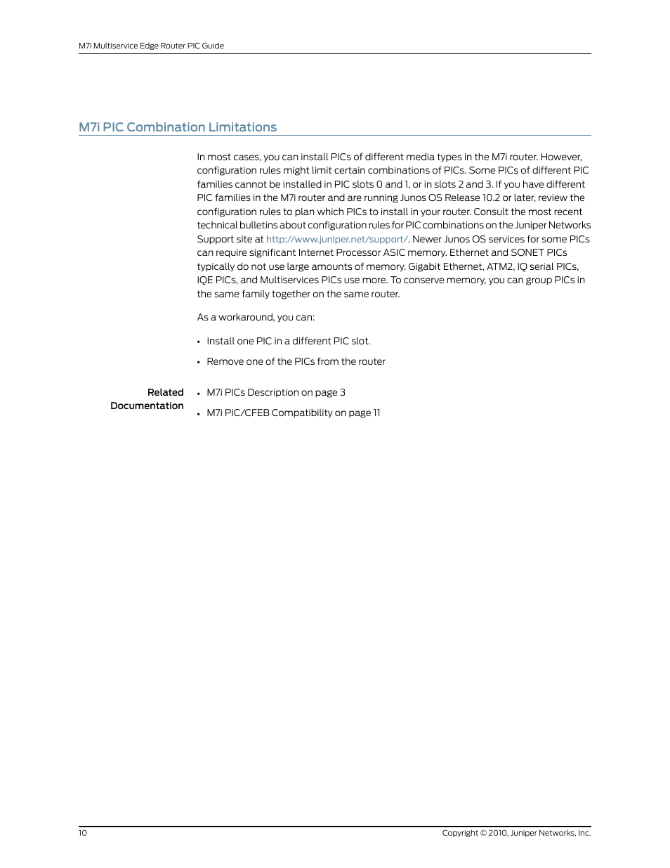 M7i pic combination limitations | Juniper Networks M7I User Manual | Page 10 / 105