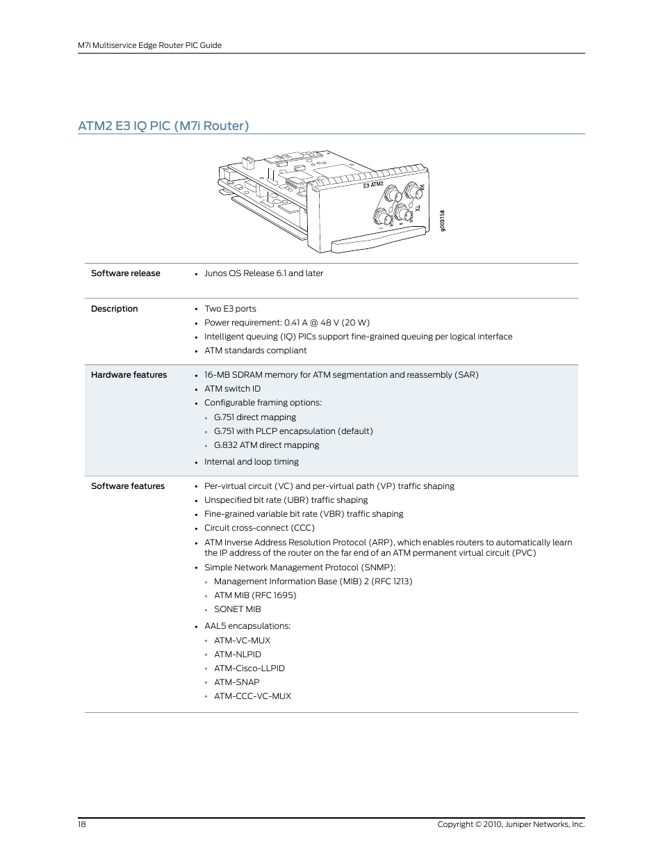 Atm2 e3 iq pic (m7i router) | Juniper Networks M7I User Manual | Page 18 / 105