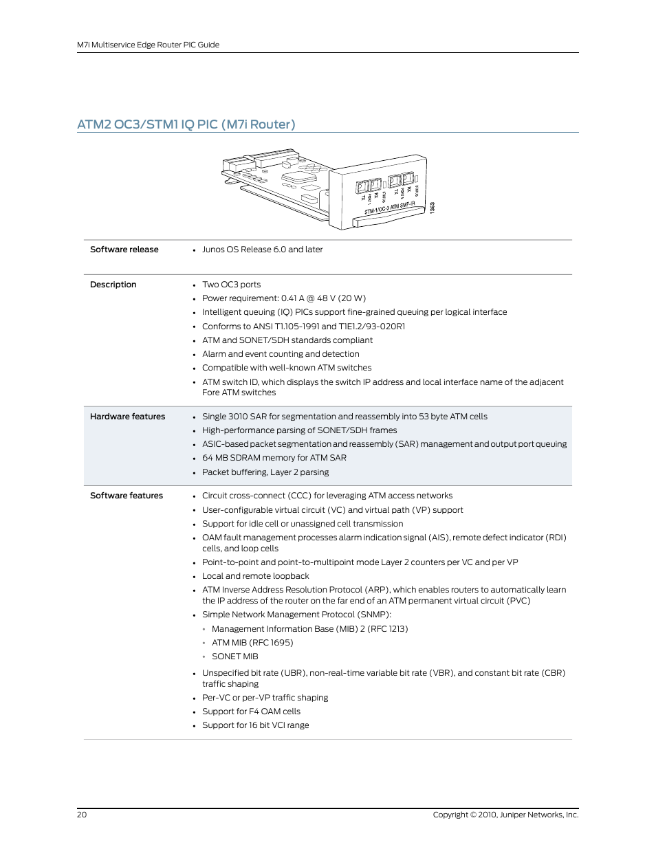 Atm2 oc3/stm1 iq pic (m7i router) | Juniper Networks M7I User Manual | Page 20 / 105