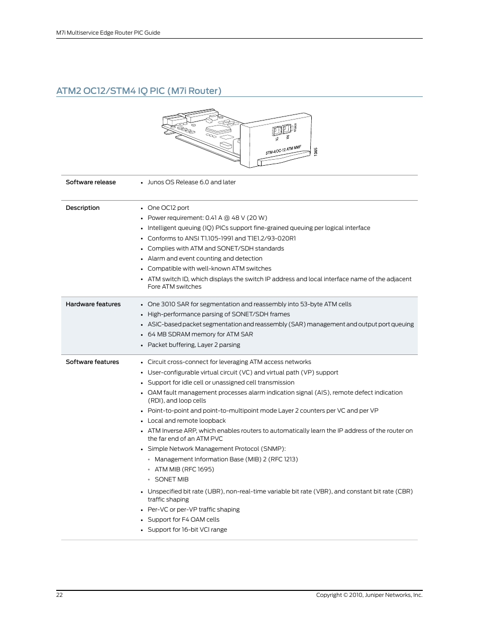 Atm2 oc12/stm4 iq pic (m7i router) | Juniper Networks M7I User Manual | Page 22 / 105