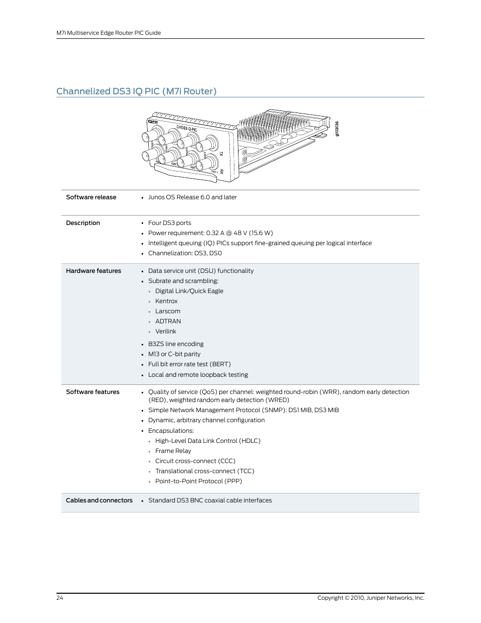 Channelized ds3 iq pic (m7i router) | Juniper Networks M7I User Manual | Page 24 / 105