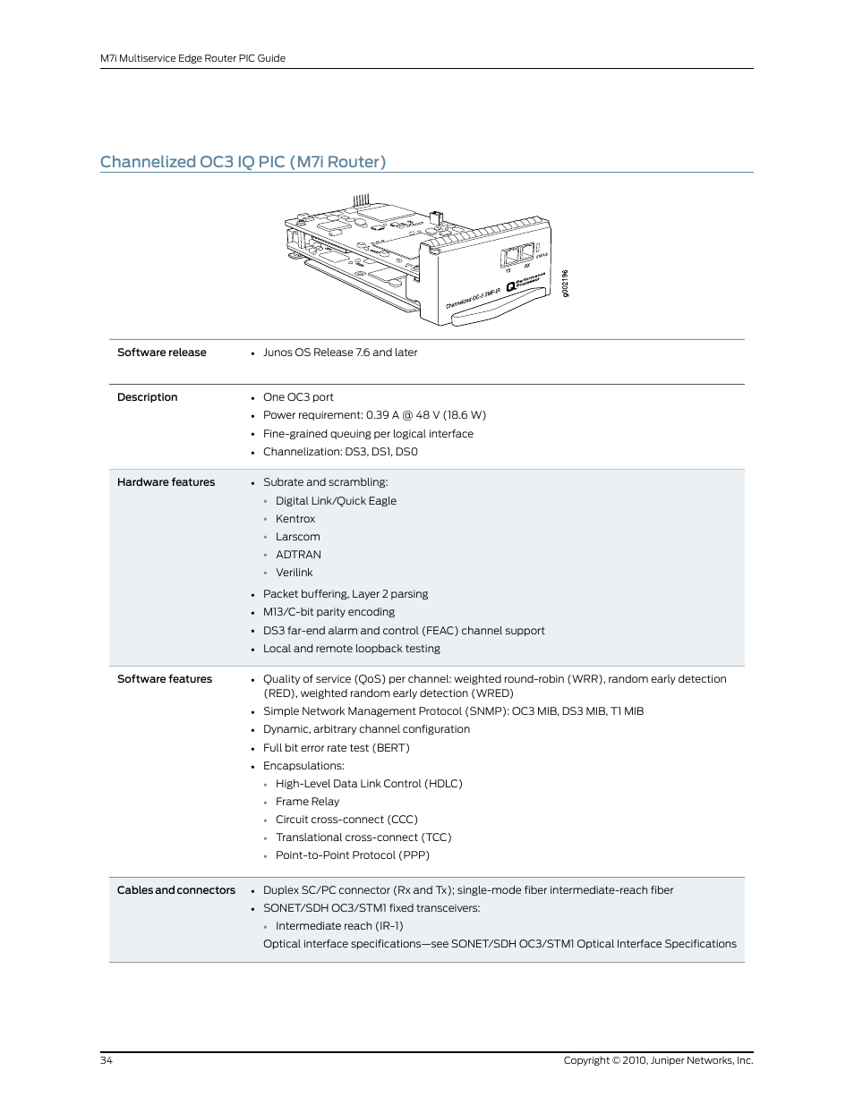 Channelized oc3 iq pic (m7i router) | Juniper Networks M7I User Manual | Page 34 / 105
