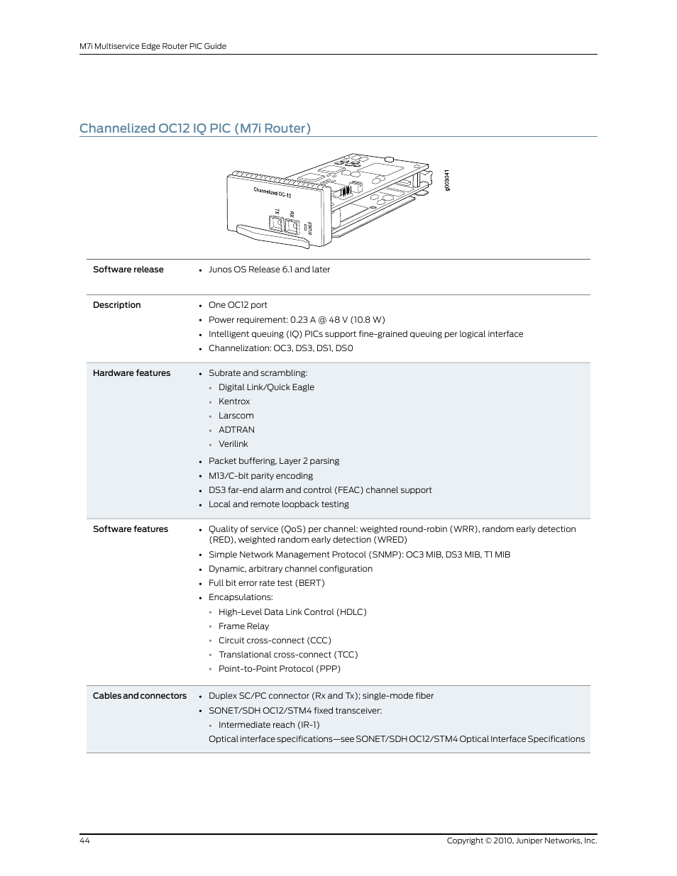 Channelized oc12 iq pic (m7i router) | Juniper Networks M7I User Manual | Page 44 / 105
