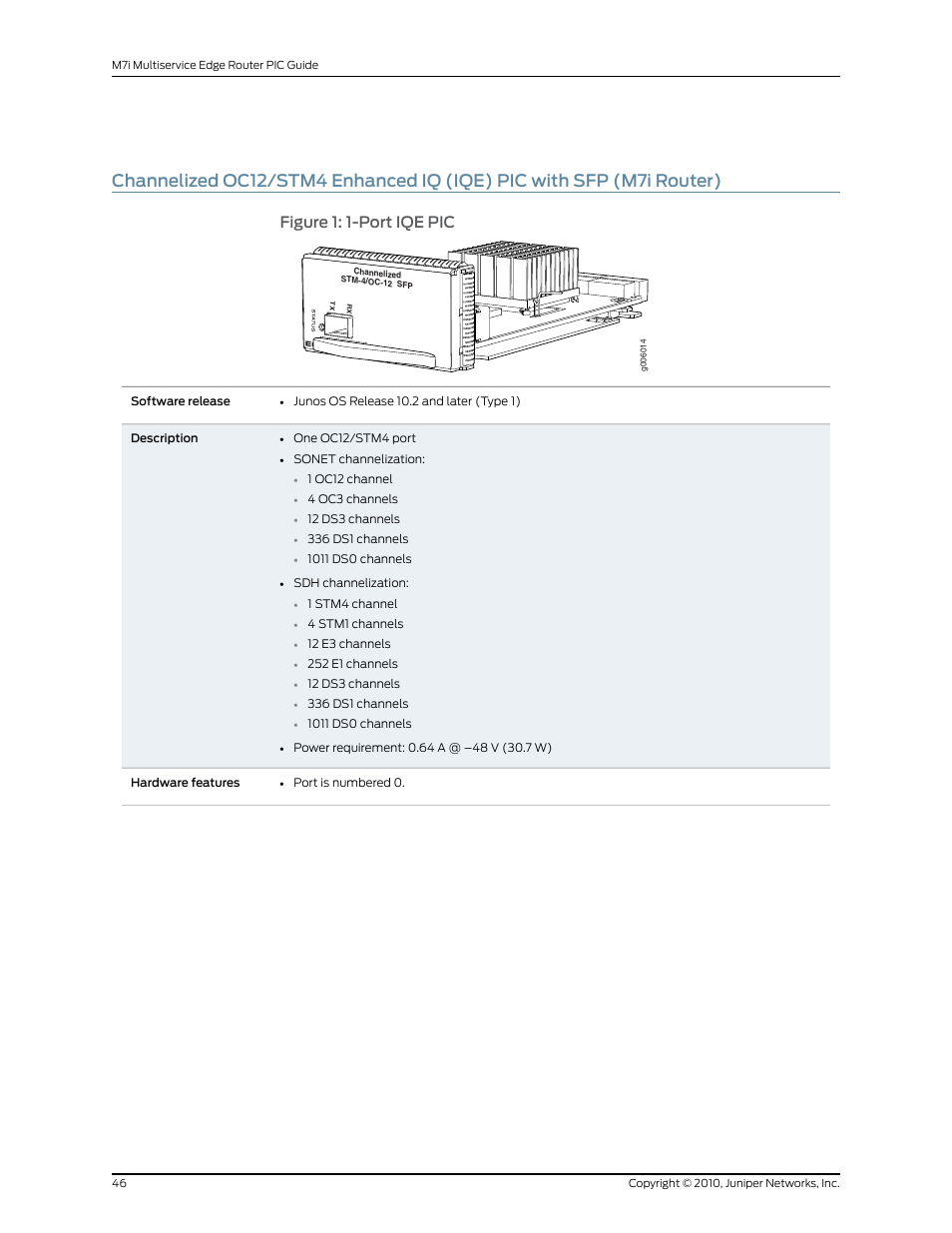 Figure 1: 1-port iqe pic | Juniper Networks M7I User Manual | Page 46 / 105