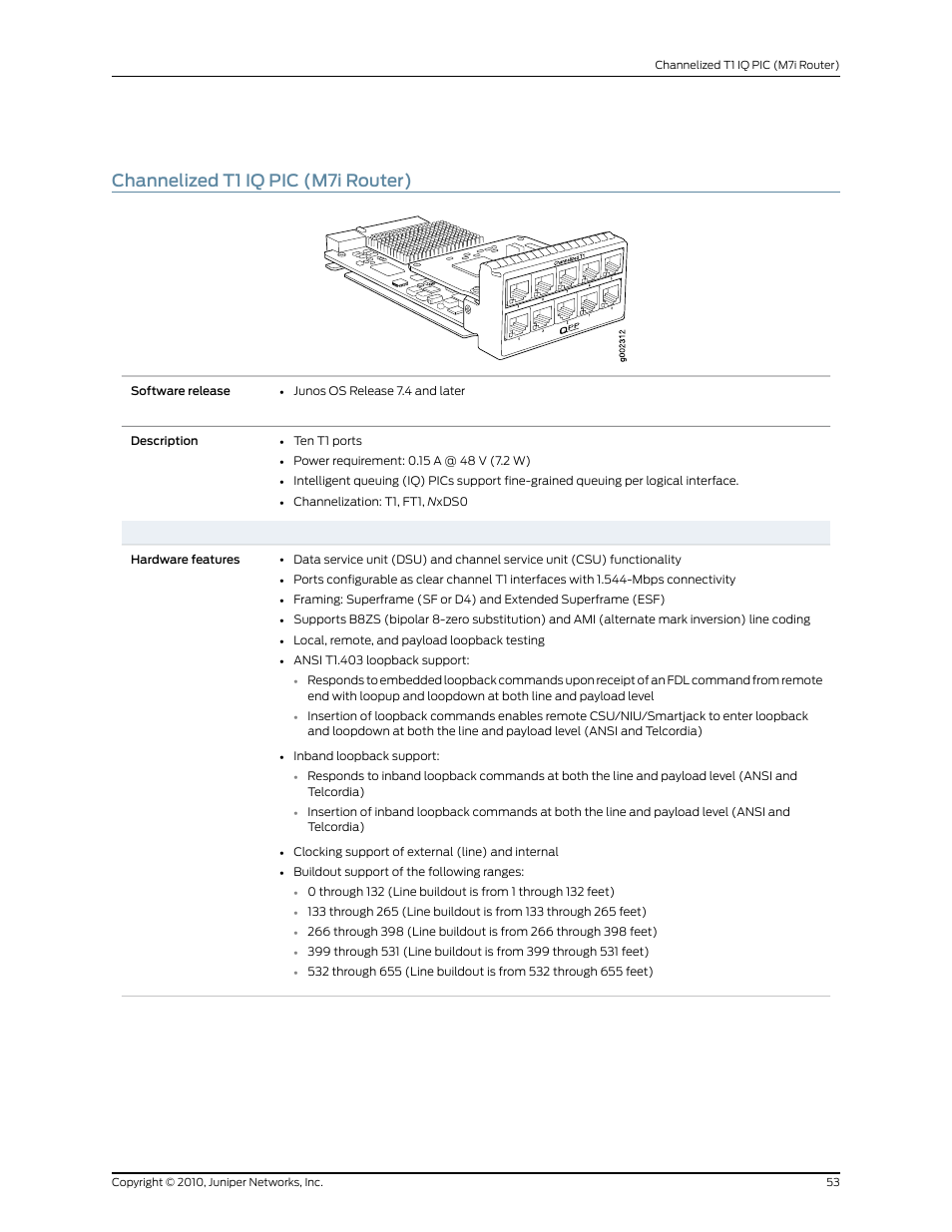 Channelized t1 iq pic (m7i router) | Juniper Networks M7I User Manual | Page 53 / 105