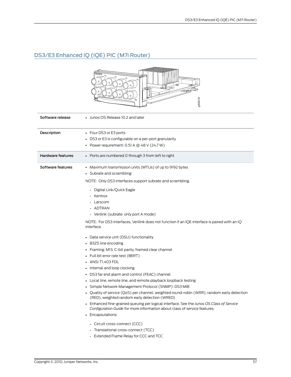 Ds3/e3 enhanced iq (iqe) pic (m7i router) | Juniper Networks M7I User Manual | Page 57 / 105