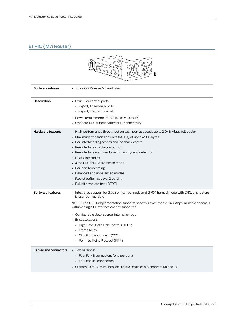E1 pic (m7i router) | Juniper Networks M7I User Manual | Page 60 / 105