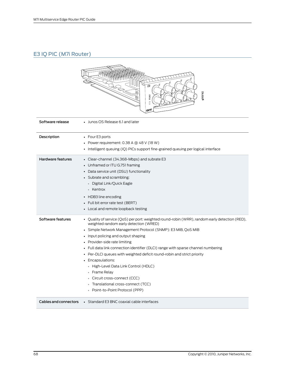 E3 iq pic (m7i router) | Juniper Networks M7I User Manual | Page 68 / 105
