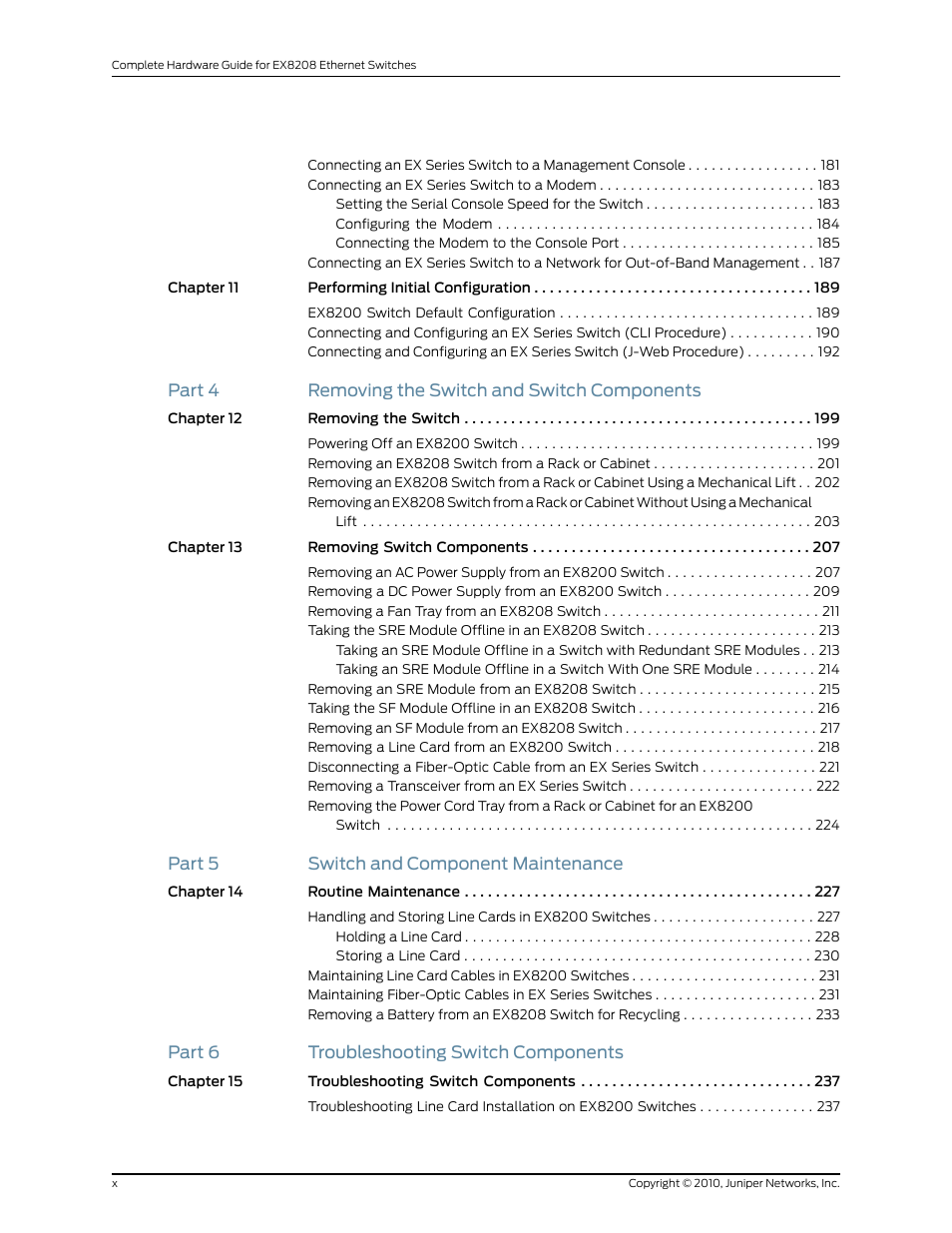 Juniper Networks EX8208 User Manual | Page 10 / 338
