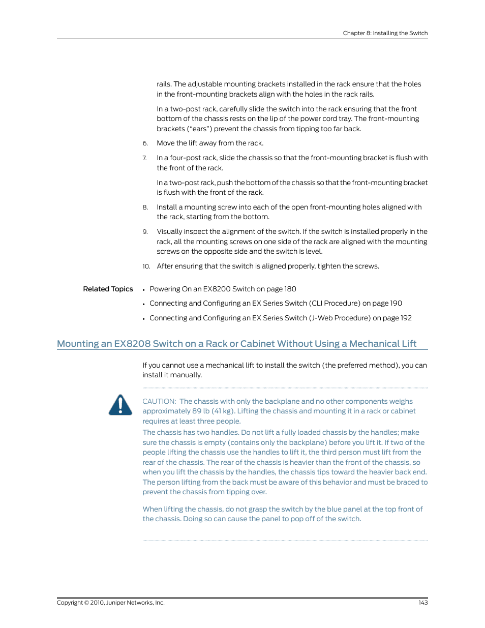 Lift | Juniper Networks EX8208 User Manual | Page 169 / 338