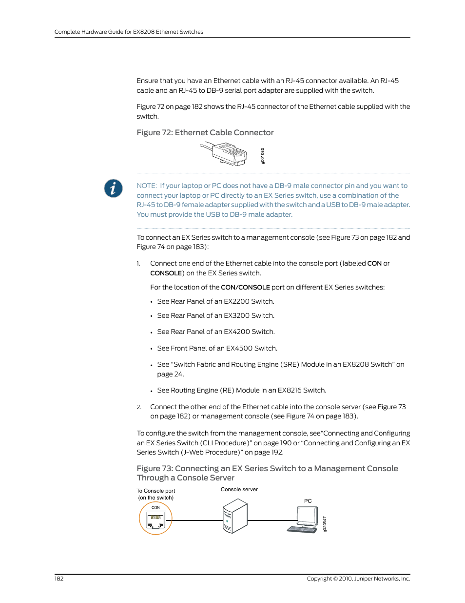Figure 72: ethernet cable connector, A console server | Juniper Networks EX8208 User Manual | Page 208 / 338