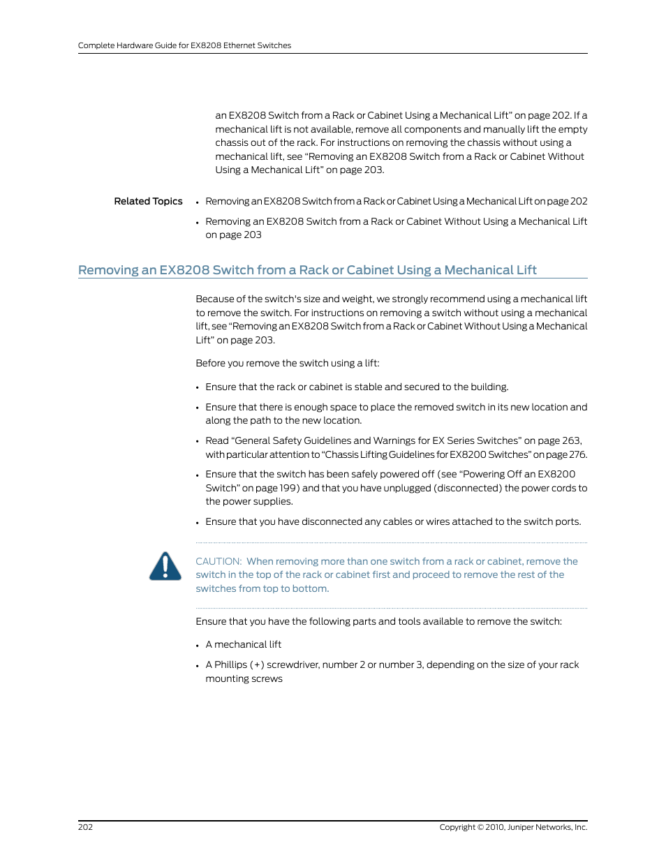 Removing | Juniper Networks EX8208 User Manual | Page 228 / 338