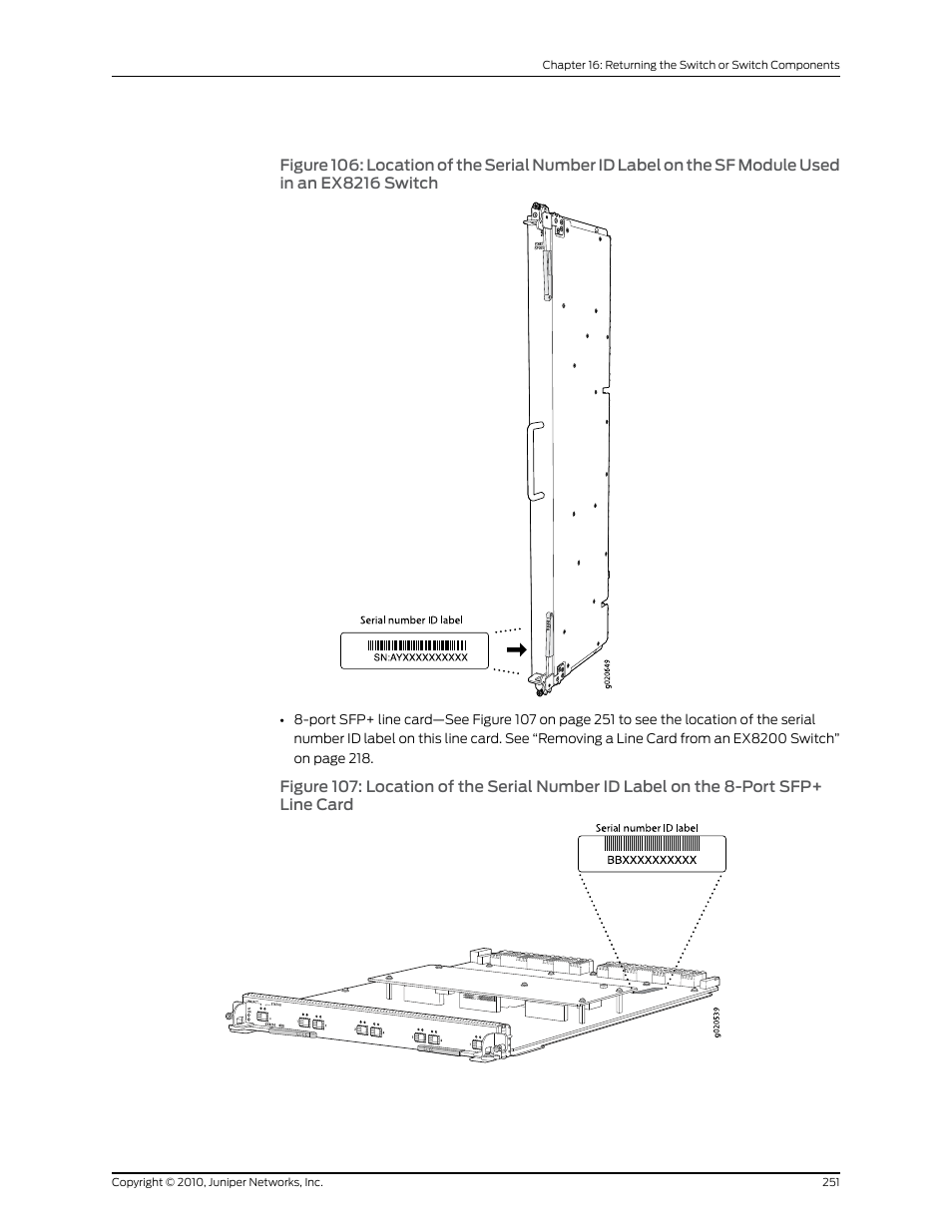 Ex8216 switch, Line card | Juniper Networks EX8208 User Manual | Page 277 / 338