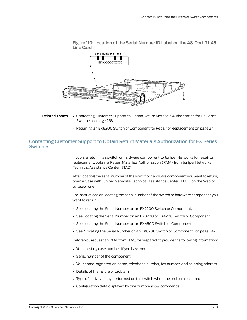 Series switches, Line card | Juniper Networks EX8208 User Manual | Page 279 / 338