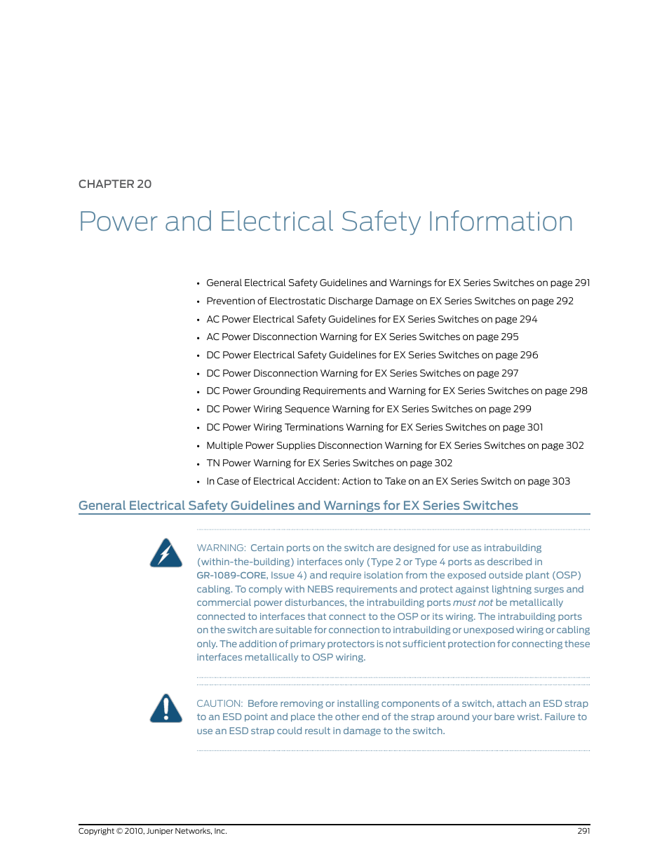 Chapter 20, Power and electrical safety information | Juniper Networks EX8208 User Manual | Page 317 / 338