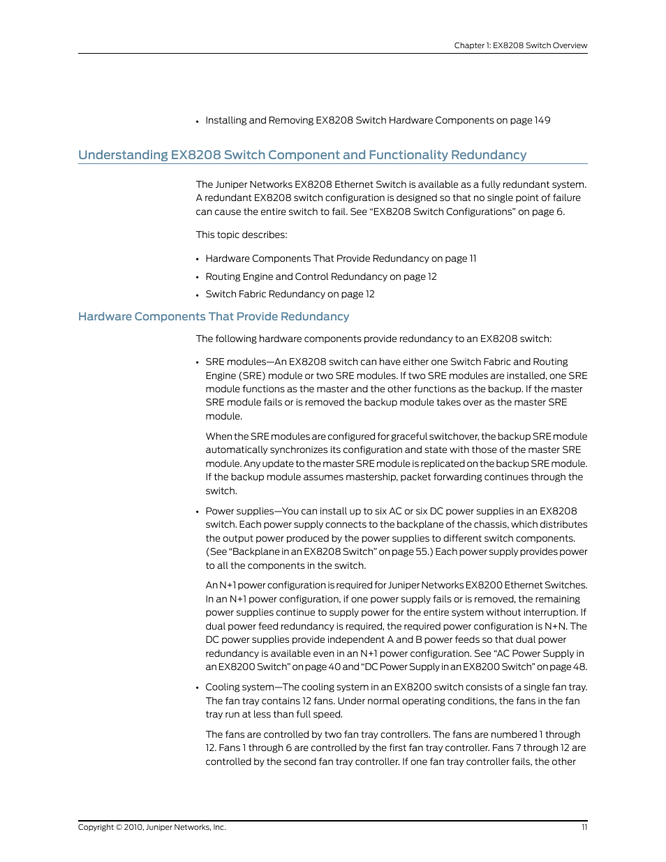 Hardware components that provide redundancy | Juniper Networks EX8208 User Manual | Page 37 / 338