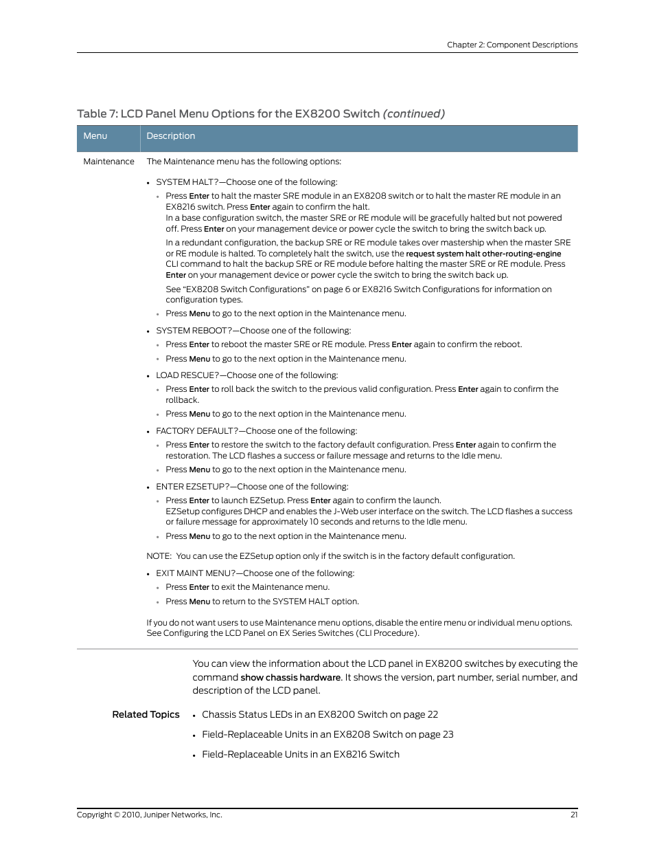 Juniper Networks EX8208 User Manual | Page 47 / 338