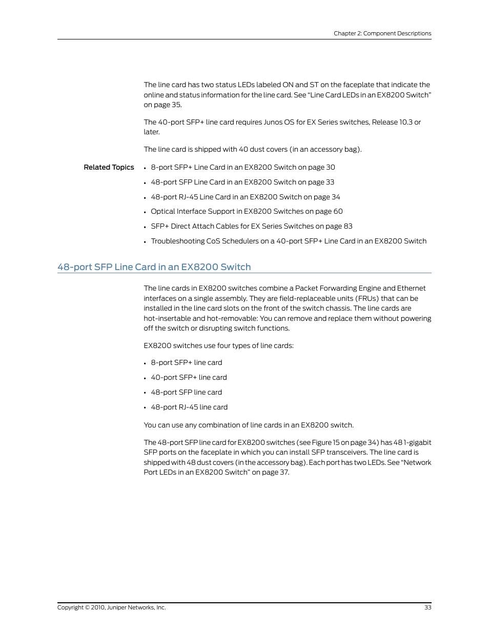 Port sfp line card in an ex8200 switch | Juniper Networks EX8208 User Manual | Page 59 / 338