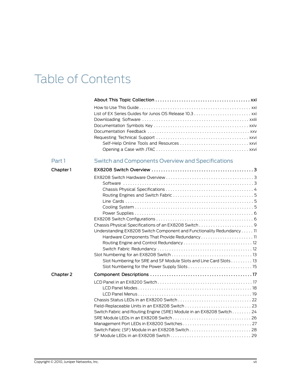 Juniper Networks EX8208 User Manual | Page 7 / 338