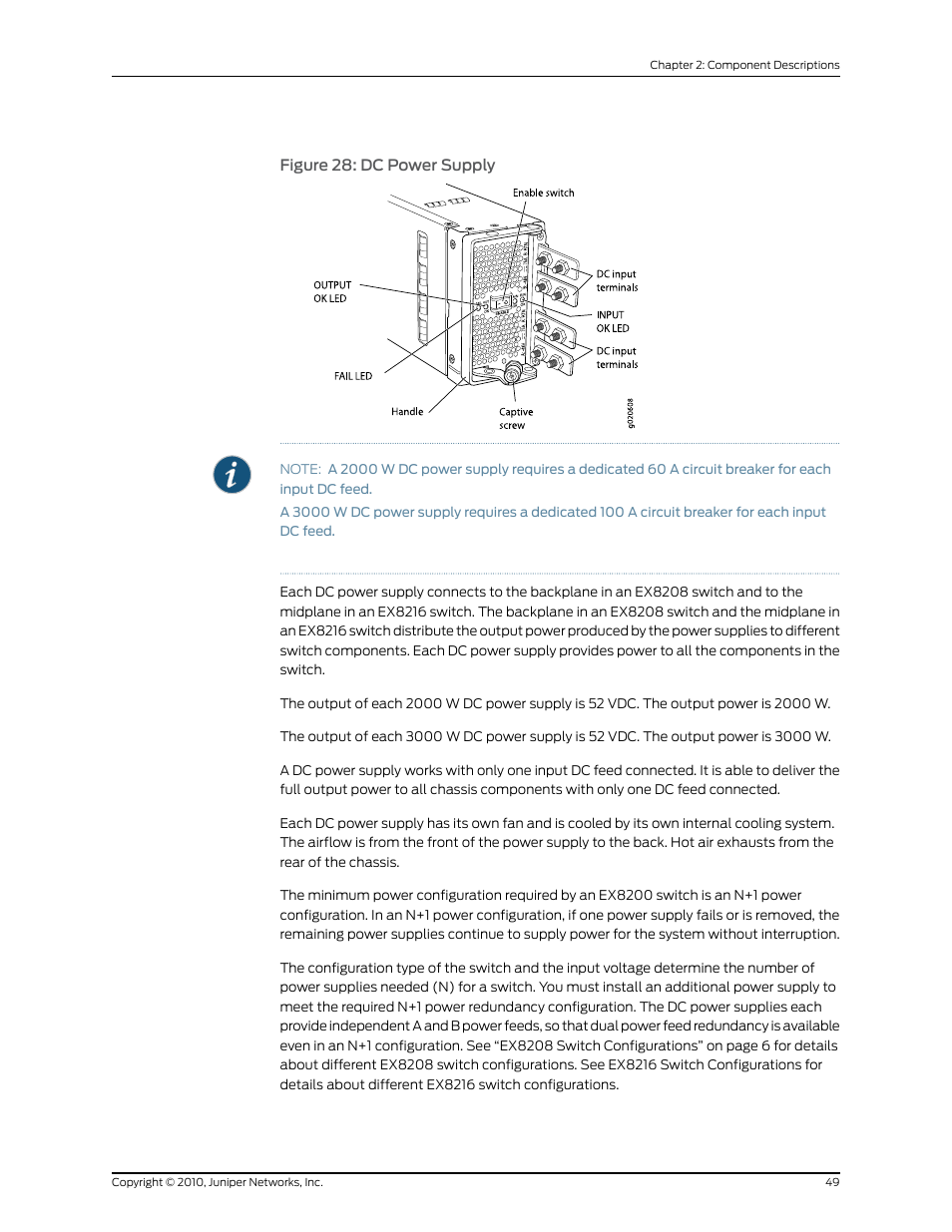 Figure 28: dc power supply | Juniper Networks EX8208 User Manual | Page 75 / 338