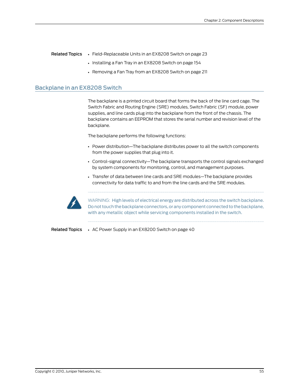 Backplane in an ex8208 switch | Juniper Networks EX8208 User Manual | Page 81 / 338
