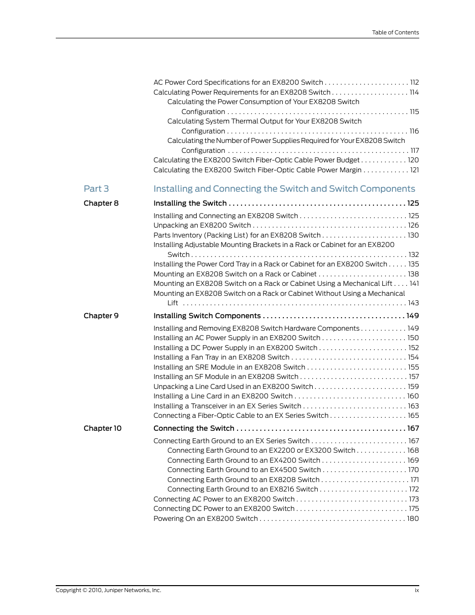 Juniper Networks EX8208 User Manual | Page 9 / 338