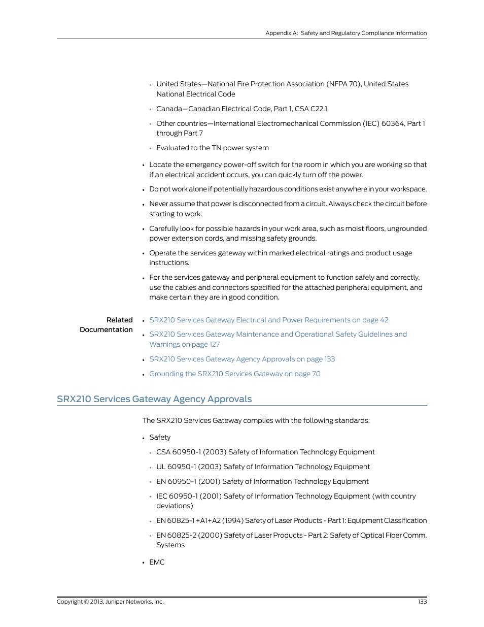 Srx210 services gateway agency approvals | Juniper Networks SRX 210 User Manual | Page 149 / 176