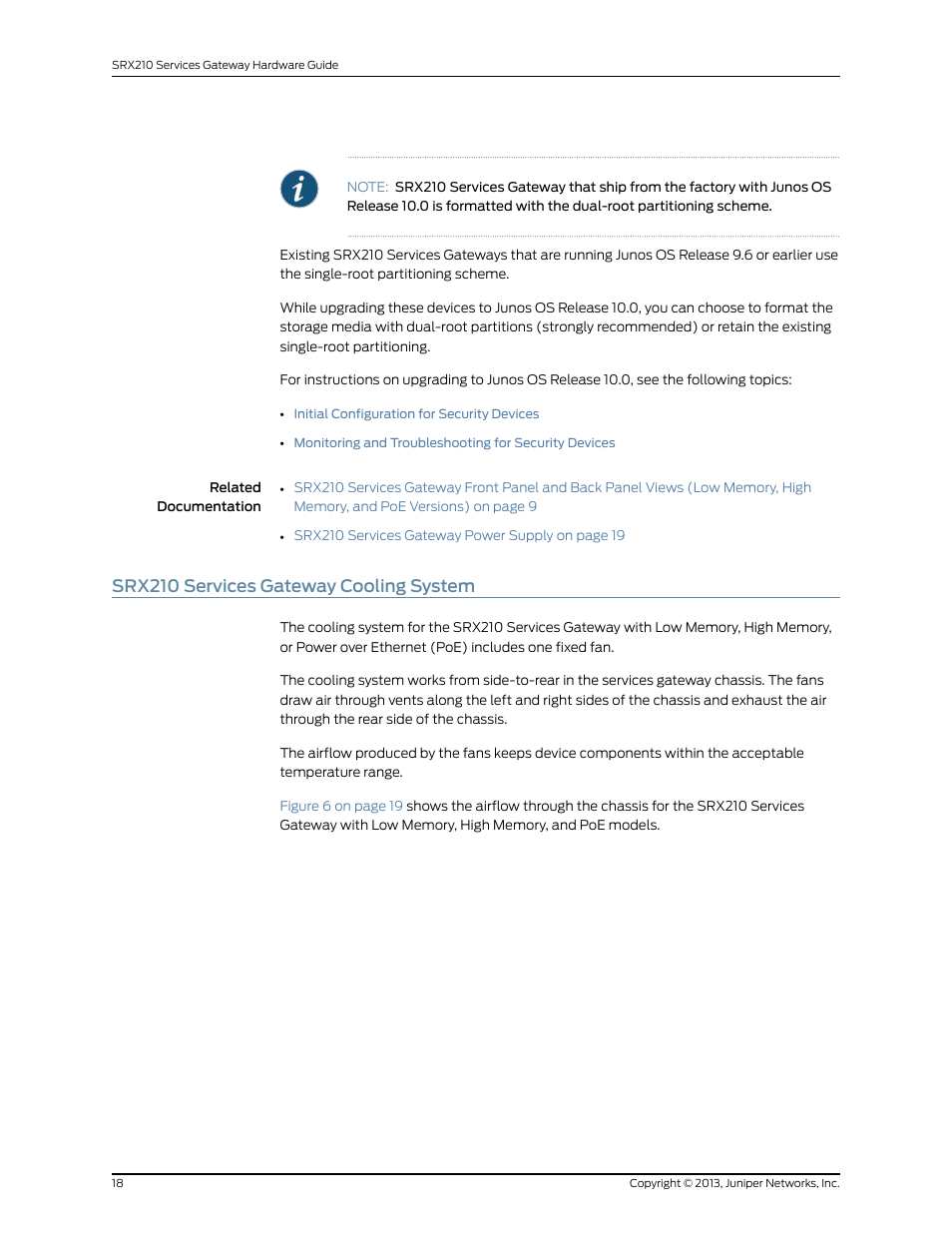 Srx210 services gateway cooling system | Juniper Networks SRX 210 User Manual | Page 34 / 176