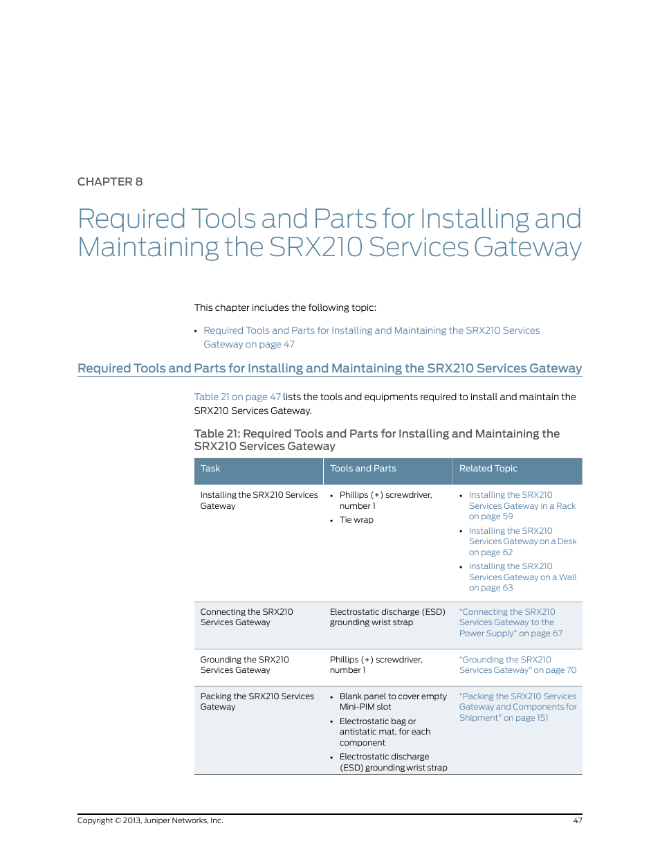 Chapter 8, Gateway | Juniper Networks SRX 210 User Manual | Page 63 / 176