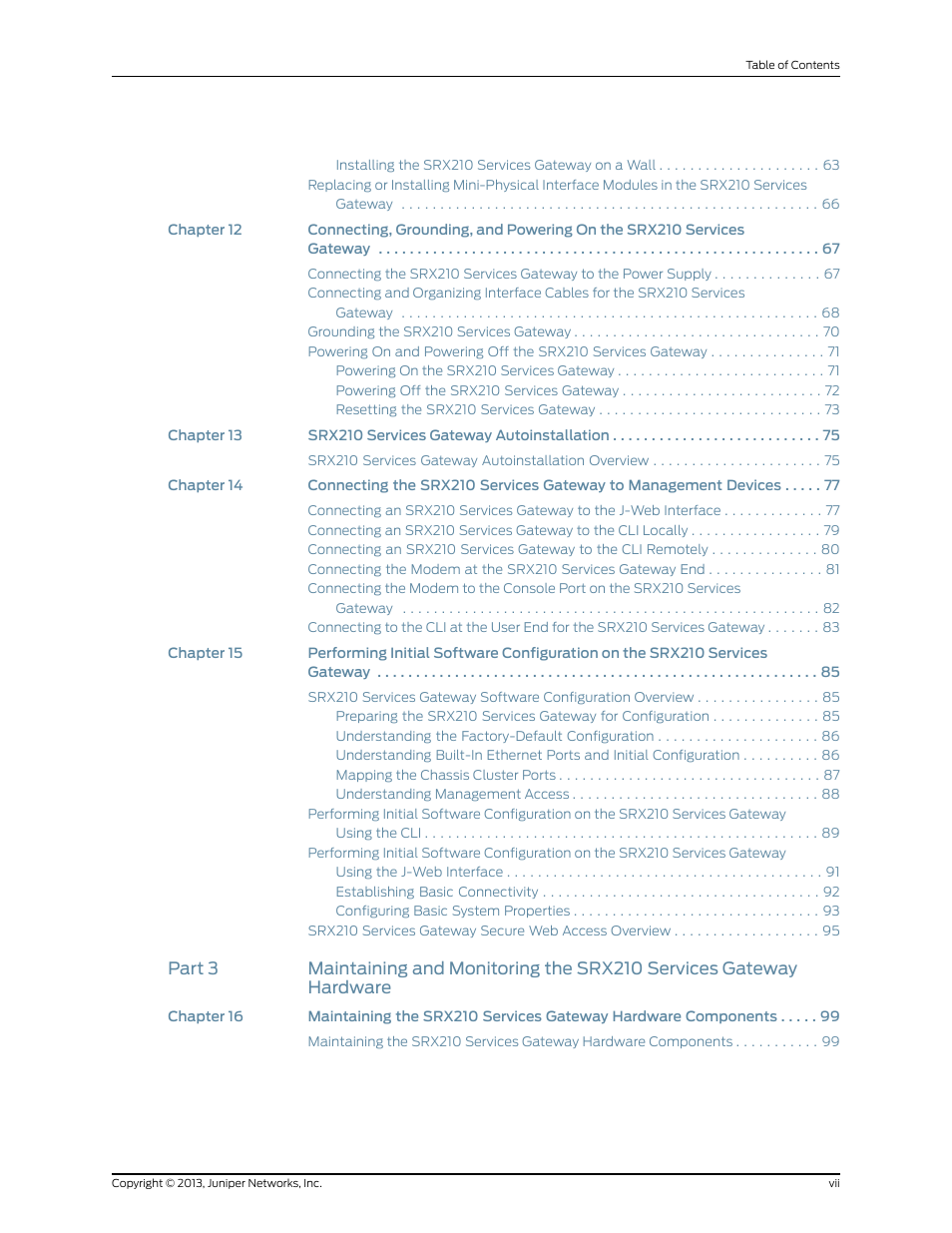 Juniper Networks SRX 210 User Manual | Page 7 / 176