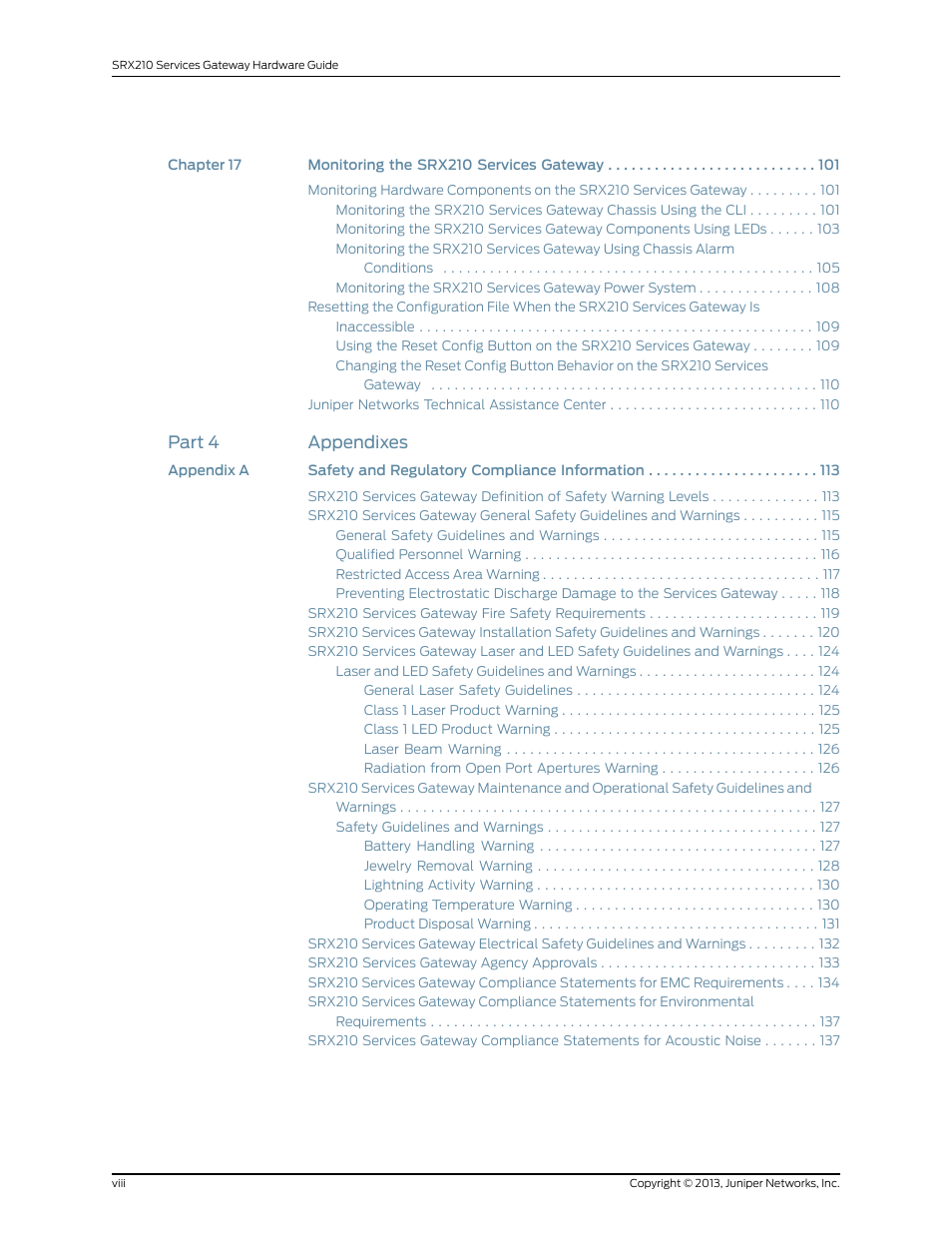 Part 4 appendixes | Juniper Networks SRX 210 User Manual | Page 8 / 176
