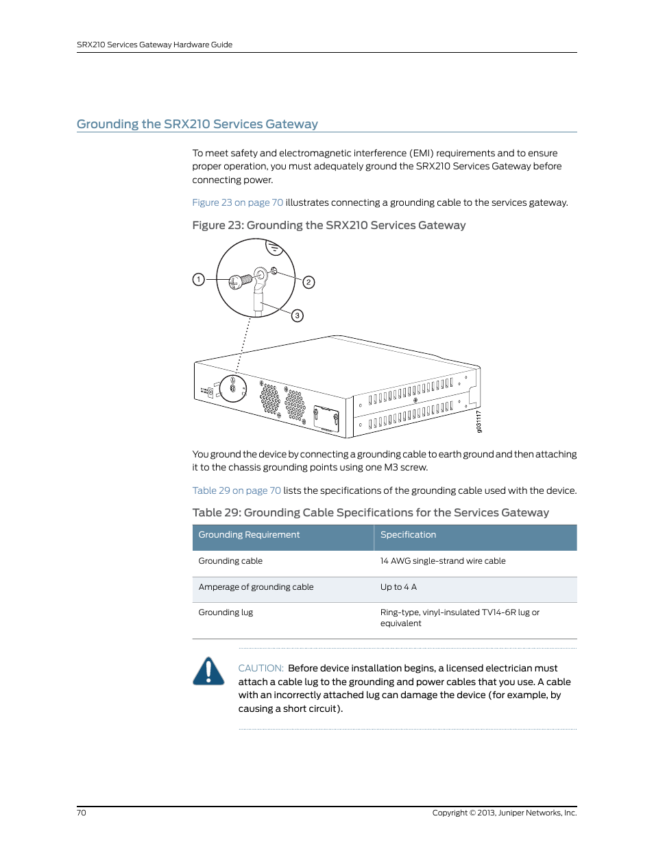 Grounding the srx210 services gateway | Juniper Networks SRX 210 User Manual | Page 86 / 176