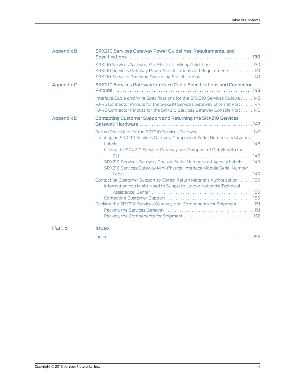 Part 5 index | Juniper Networks SRX 210 User Manual | Page 9 / 176