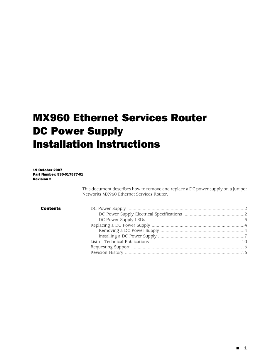 Juniper Networks Juniper MX-series MX960 User Manual | 16 pages