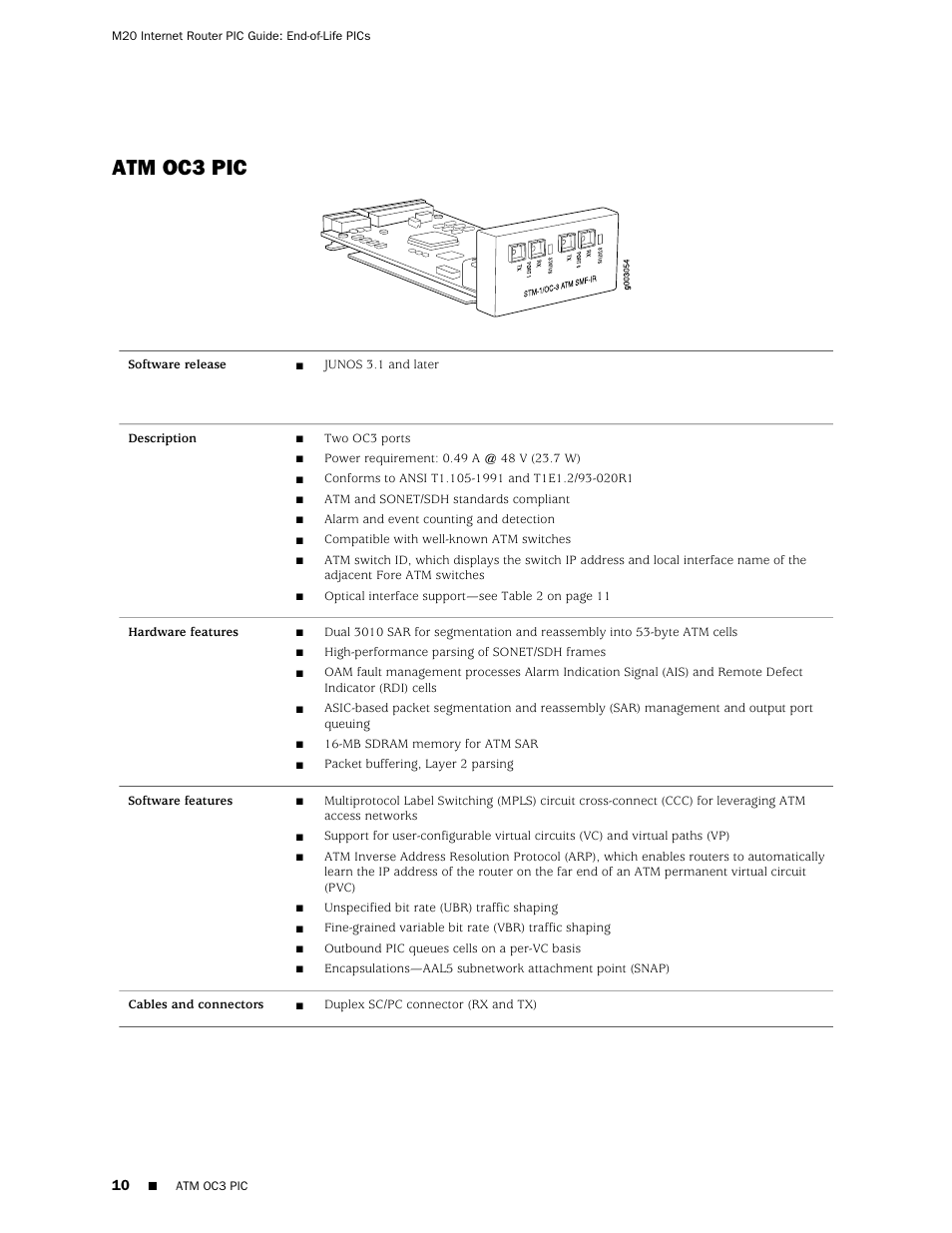Atm oc3 pic | Juniper Networks M20 User Manual | Page 10 / 34