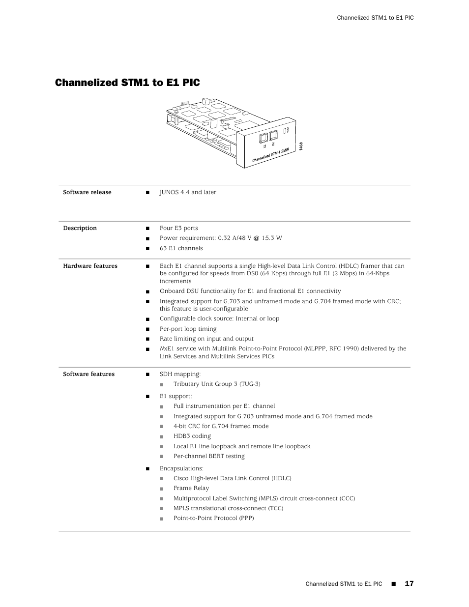 Channelized stm1 to e1 pic | Juniper Networks M20 User Manual | Page 17 / 34